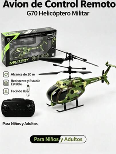Helicóptero de control remoto militar camuflaje, avión recargable resistente a golpes juguete para niños