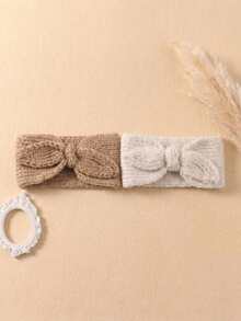 2pcs Autumn/Winter Beige Rabbit Ear Knitted Yarn Baby Headband, Cute Princess Baby Hair Accessory, Suitable For Autumn/Winter Season Wear - Multicolor - View 7
