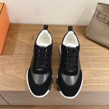 Versatile Casual Men's Shoes, Breathable, Sporty, Luxury Mesh Lace-Up Shoes, Comfortable Knit Upper, Genuine Leather Sneakers - 黑底白字 - 查看 2