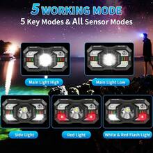 KENSUN 1pc Rechargeable Headlamp With Motion Sensor, Portable LED Headlight, Waterproof Headlamp Flashlight, Suitable For Camping, Fishing And Other Outdoor Activities, Camping Accessories - As Shown In the Figure - View 4