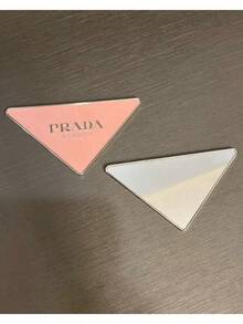 PRADA BEAUTY Pink Triangle Compact Pocket Mirror, Embossed Logo Mini Hand Mirror With Matching Fabric Pouch Portable Makeup Touch‑Up Mirror Luxury Gift For Women PRADA‑GIFT‑11 - Pink - View 4