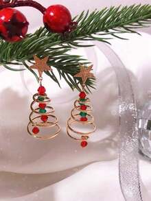 1 Pair New Dual-Color Christmas Tree & Star Earrings, Exquisite Women's Gift - Multicolor - View 5