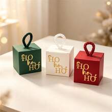 34/68/106pcs Christmas Cube Gift Boxes With Rope Loop Handle, Red Green White And Kraft Paper Favor Boxes, Mini Holiday Gift Packaging For Cookies, Candy, Small Gifts, Christmas Tree Decorations, Party Favors, Includes Christmas Stickers - Multicolor - View 9