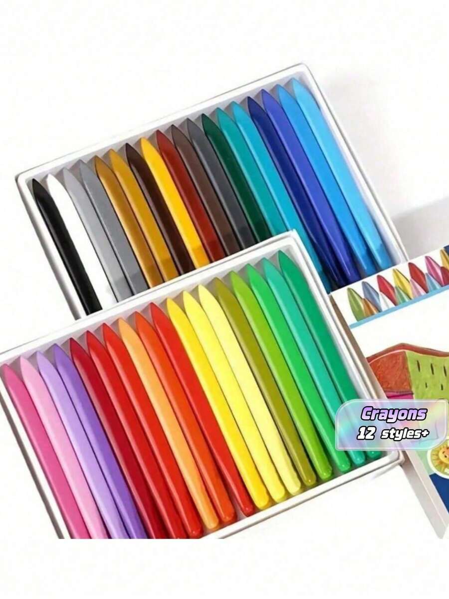 24/36 Colors Multi-Color Wax Crayons, Non-Sticky, With Storage Box, Suitable For Doodle Painting, Art Creation, Back To School, Halloween, Christmas Gift Art Supplies - Sets - View 1