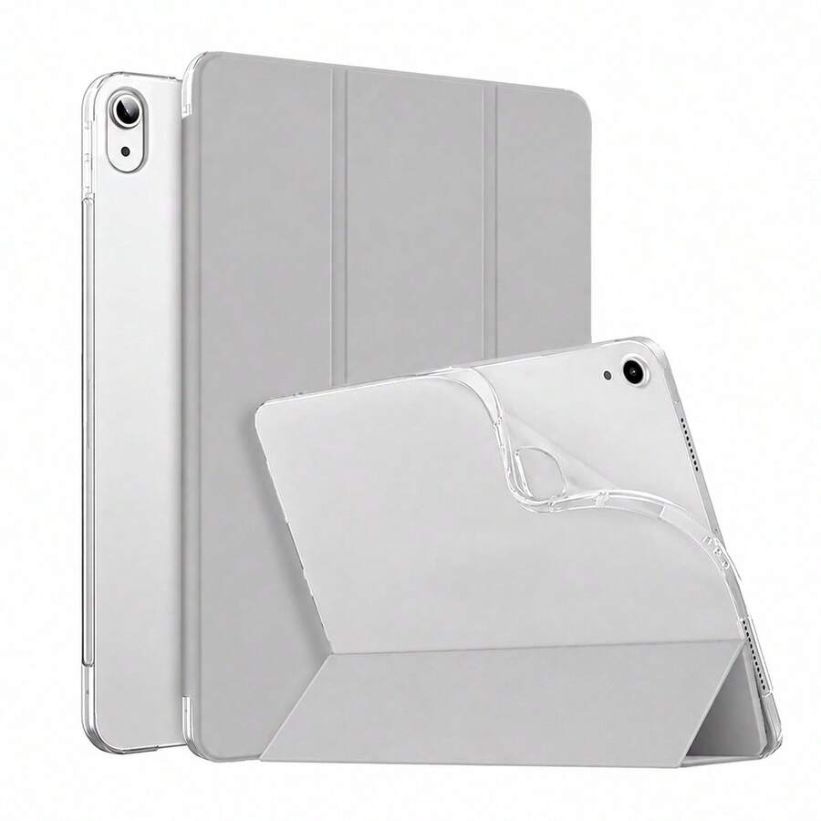 3-Fold Vertical Tablet Protective Case, Gray Transparent Soft TPU Back Shell, Auto Wake/Sleep Cover With Pen Slot, Compatible With IPad 10th Gen A16, 7/8/9th Gen 10.2", Air 11", Mini 6/7, Pro 11 2022, Air 4/5/6/7/8, 2025 New Tablet, Anti-Drop Drawing Office Protective Case - Grey - View 1