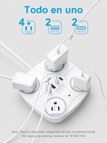ONEEKA Cargador Regleta Multicontacto 4 Tomas 2 Usb 2 Tipo C - Blanco - Ver 3