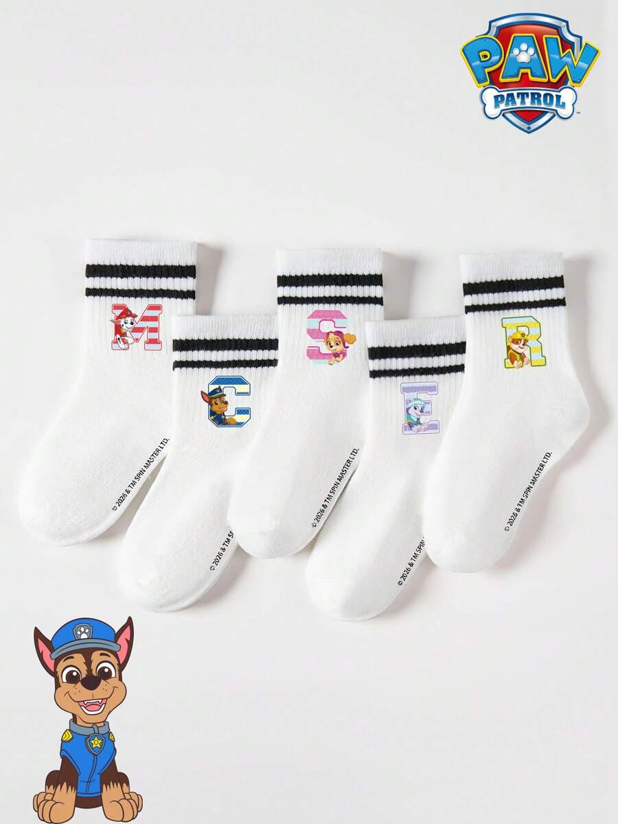 Paw Patrol 1/5/10 أزواج جوارب أطفال باو باترول، تصميم جرو لطيف بخطوط ملونة، جوارب شتوية متوسطة الطول - متعدد الألوان - مشاهدة 1