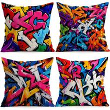 4pcs/1pc Colorful Street Graffiti Pattern Pillow Case Without Insert, Single-Sided Printed Pillow Case, Suitable For Living Room Bedroom Home Decor, All-Season Pillow Case - Multicolor - View 1