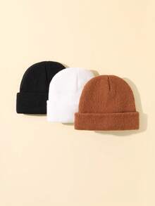 4pcs Baby Solid Color Minimalist Beanie, Soft Comfortable Warm Knitted Hat, Woolen Cap, Gift For Autumn/Winter - Multicolor - View 6
