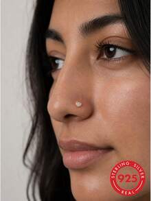 lunastudio 1pc 925 Sterling Silver L-Shaped Heart Zirconia Nose Stud For Women Daily Wear - Gold - View 3