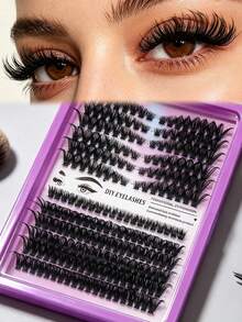 12-Row Purple D-Curl Eyelash Clusters, 80D Mixed DIY Lash Extensions, Fluffy High-Capacity Segmented Single Clusters, Exaggerated Voluminous Clump Lashes, Suitable For Enlarging Eyes, Home, Party, Stage Makeup - Multicolor - View 3
