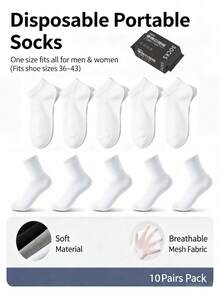 5 Pairs/10 Pairs/20 Pairs Disposable Socks, Black|White, Mid-Calf, 1 Bag Of 5 Pairs, Convenient For Travel, Business Trips And School, Unisex, All Season Wear, Breathable, Deodorizing And Sweat-Proof, Suitable For Sports - Pull-out Bag Style - View 24