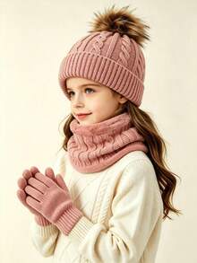 3pcs/Set Autumn/Winter Knitted Children's Hat Set - Multicolor - View 3