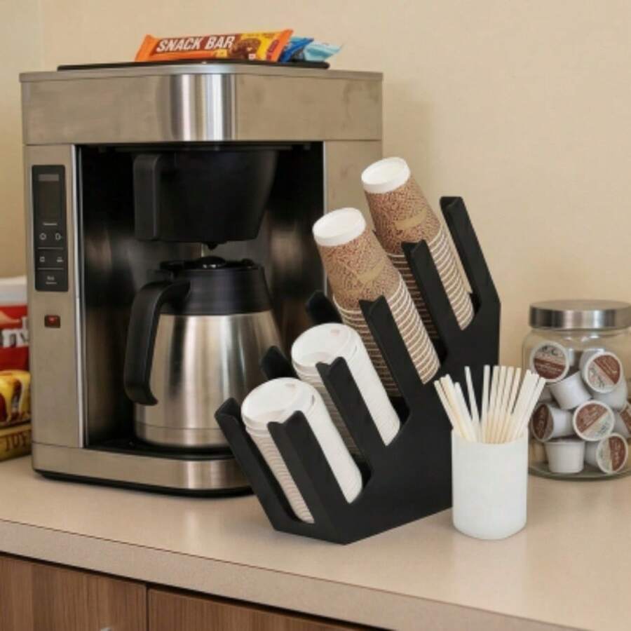 2pcs Commercial Cup Dispenser And Straw Holder, Heavy Duty Desktop Cup Rack, Non-Food Contact Storage, Suitable For Coffee Shop And Office, Space-Saving, Durable, Stylish