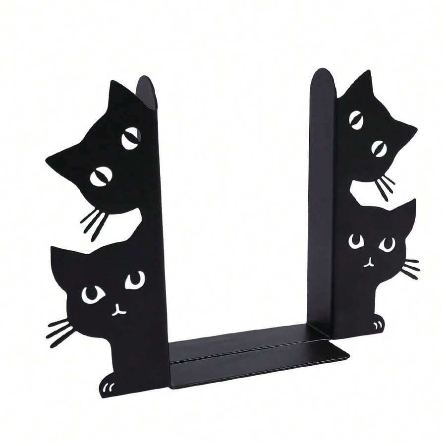 Cute Little Black Cat Hollowed Out Metal Book Holder Paired With Cute Cat Silhouette L-Shaped Book Stand For Female Students, Fixed Storage Bracket For Books, Creative Birthday And Holiday Gifts For Cat Enthusiasts.