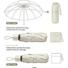 1pc Reinforced Frame Windproof Black Coated UV-Resistant Double Layer Folding Large Umbrella, Outdoor Travel Daily Use, Unisex, High Quality Popular Style - As Shown In the Figure - View 4