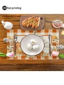 4pcs,6pcs,Autumn Harvest Pumpkin Thanksgiving Table Placemats,Rectangular Tablecloth,Washable,Suitable For Family Dinner,Coffee Table,Durable Kitchen And Dining Room Decor,Table Decoration Party And Scene Decor,Home Decor - Multicolor - View 7