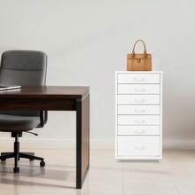 Metall Rollcontainer mit 7 Schubladen, Mobiler Schubladenschrank (Graugrün) | Aktenschrank mit Rollen, Büroschrank mit Rädern, Rollschrank für Zuhause Büro, 35x26x69 cm - Weiß - Übersicht 8