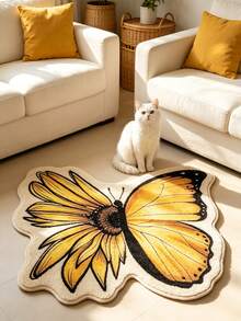 1pc Yellow Butterfly Rug, Girly Carpet, Thickened Rug, Decorative Rug, Bedroom Decor, Small Rug, Home Decor, Living Room Rug, Bedroom Rug, Living Room Home Decor, Outdoor Rug - Yellow - View 3