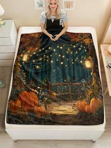 1pc Soft And Comfortable Halloween Flannel Blanket, 2D Printed Blanket For Office Nap, Sofa And Bed Decor, Outdoor Camping Leisure Blanket, Suitable As Gift For Family And Friends - Multicolor - View 5