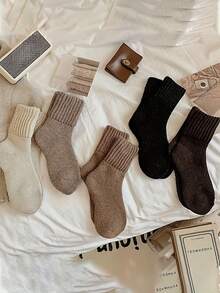 5 Pairs Kids Autumn/Winter Warm Brushed Soft Comfortable Long Tube Socks Snow Socks Sports Socks Ski Socks Suitable For Daily Wear And Matching With Snow Boots - Multicolor - View 6