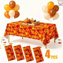 Tablecloth, 1 Pack Of 4/1 Autumn Tablecloth With Maple Leaves, Plastic Tablecloth With Autumn Leaves, Disposable Party Tablecloth, Rectangular For Thanksgiving, Suitable For Harvest Festival Parties, Country Kitchen Decor, 54 X 108 Inches - Multicolor - View 8