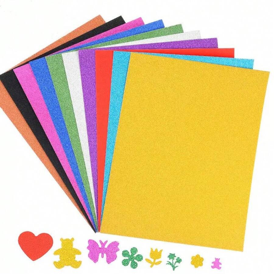 21pcs Assorted Colors Random Glitter Cardstock | A5/A4 Thickened Handmade Paper, Full Glitter, Rich Colors & Diverse Options, Suitable For Holiday Paper Cutting, Creative Greeting Card Making, Party Backdrop, Gift Box Decoration, Art Collage Creation, Starlight Texture DIY Art Cardstock - 21 Glitter Cardstock Sheets - View 1
