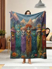 1pc Halloween Style Soft & Comfortable Blanket, Multi-Purpose Throw For Sofa, Bed, Outdoor Camping, Leisure, Home, Picnic, Travel, All Seasons, 280gsm Polyester, Machine Washable - Multicolor - View 11