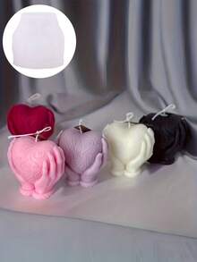1pc Valentine's Day Heart-Shaped 3D Candle Resin Casting Mold, Holiday Atmosphere Hand-Held Heart Plaster Silicone Candle Mold, Handmade Soap Mold - A-White - View 8