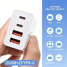 55W PD&QC 4-In-1 Fast Wall Charger UK Plug, 2USB-C+2USB-A Multi-Port Adapter, Compatible With IPhone 17/16 All Series And Models - UK Plug(220-240V) - View 7