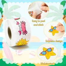 500pcs Asymmetrical Summer Beach Doodle Stickers, 2 Styles, 1 Inch Assorted Patterns Incl. Beach Volleyball, Coconut Tree, Waterproof Seal Labels For Envelopes, Magazines, Phone Cases, Cups, Helmets, Scrapbooks, Party Gifts, PVC Sticker Seals - Alien Summer Beach - View 4