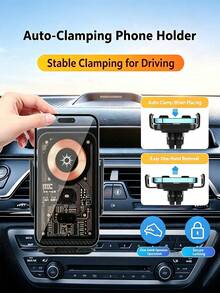 Dudukan Ponsel Mobil Nirkabel Otomatis, Dudukan Ventilasi Udara, Pengisi Daya Nirkabel, Braket Navigasi Mobil Universal Rotasi 360° untuk Smartphone - D18 - View 3