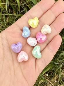 13mm Aurora AB Heart-Shaped Acrylic Beads, Large Hole Spacer Beads, Suitable For DIY Bracelets, Phone Charms, Keychains And Jewelry Making Materials - Multicolor - View 3
