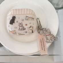 Cute Cat Illustration + Card Set Earphone Case Compatible With AirPods 5/ 4/ 2/ 3 New Protective Cover With Pendant Pro 3/Pro 2 Korean Style Earphone Case For Women - Pinkish White - View 3