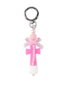 Cute Macaron Cross Beaded Keychain, Transparent Bow Pearl Bag Charm, Y2K Dopamine Color Backpack Pendant Accessory For Women - 2893 - View 15