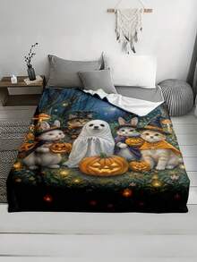 1pc Soft And Comfortable Halloween Flannel Blanket, 2D Printed Blanket For Office Nap, Sofa And Bed Decor, Outdoor Camping Leisure Blanket, Suitable As Gift For Family And Friends - Multicolor - View 6