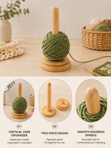 1pc Yarn Spool Holder, Minimalist Natural Bamboo Rotating Yarn Spool Stand, Anti-Tangle Smooth Rotating Base, Time-Saving Knitting Supplies, Suitable For Crochet Enthusiasts, Applicable For Handmade Crochet, Handmade Knitting And Desktop Craft Use - A - View 3