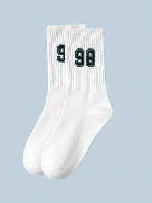 1/3 Pairs Random Men's Letter & Number Print Mid-Calf Socks, Collegiate Style Socks, NEW YORK Print Streetwear Socks, Comfortable Breathable Sports Compression Calf Socks - Multicolor - View 6