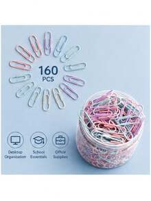 160pcs Colorful Stainless Steel Paper Clips Set - Large Size With Storage Box, Office Supplies For Documents And Bookmarks - Multicolor - View 3