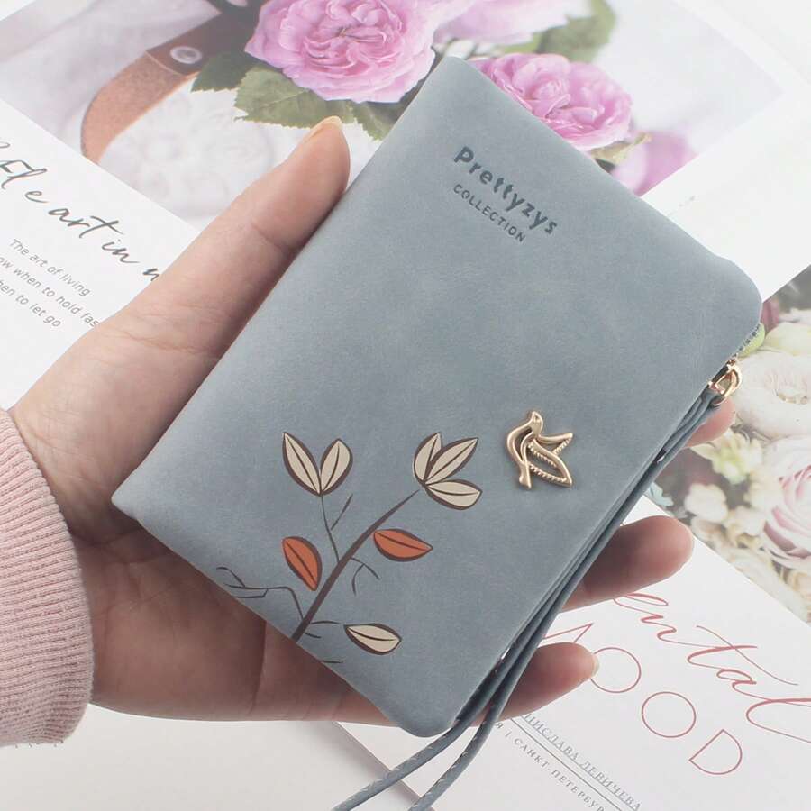 PRETTYZYS Women's Short Vintage Floral Print Multifunctional Coin Purse, 2-Fold Zipper Snap Closure Short Wallet With ID Window Card Slots, Christmas Valentine's Day Gift