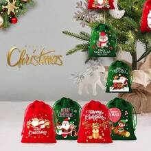 CARRIECUR 30 Buah Kantong Hadiah Natal dengan Tali Serut, Kantong Permen Beludru Merah Hijau dengan Motif Kartun Santa, Rusa Kutub, Manusia Salju, dan Manusia Kue Jahe, Kantong Suvenir Natal untuk Pesta. - View 3