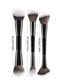 ronshadow 3pcs Dual-Ended Makeup Brushes, Large Round Blush Brush & Fan Contour Brush, Soft Bristles With Good Powder Pickup, Daily Commute Full Face Makeup Tool For Sculpted Contour - Multicolor - View 11