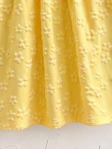Gaun Jacquard Bunga 3D Kuning Gaya Putri untuk Bayi Perempuan, Gaun Lengan Panjang Kerah Berkerut Warna Kontras Manis Gaya Prancis, Musim Gugur/Semi - Kuning - View 10