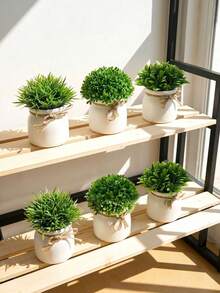 1/3Pcs Artificial Mini Potted Plants, Faux Small Greenery Bonsai, Fake Grass Shrub With White Plastic Pot, Realistic Desk Topiary Tiny Potted, Faux Green Bushes,Artificial Potted Plant For Shelf Window Sill Table Farmhouse Decor - Multicolor - View 8