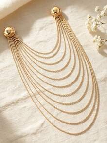 1PC Ins Fashion Multi-Layer Chain Fringed Brooch, High-End Double-Round Pin For Formal Evening Gowns - Gold - View 4
