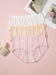 3pcs Plus Size Women's Vintage Court Style Lace Trim Sweet Comfortable Panties - Multicolor - View 1