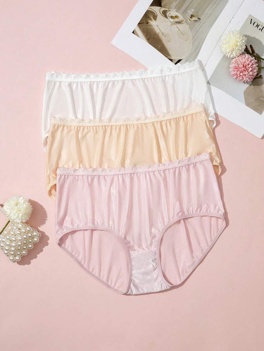 3pcs Plus Size Women's Vintage Court Style Lace Trim Sweet Comfortable Panties - Multicolor - View 1