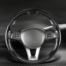 1 bọc vô lăng chống trượt vân sợi carbon giả, phong cách tối giản, bóng cao, phản quang cao, có vạch căn giữa, lắp dễ dàng, không vòng trong, cho ô tô/xe bán tải/SUV/MPV/xe van, vô lăng chữ D/hình O/tròn - Họa tiết giả sợi carbon - Xem 7
