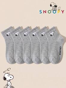SNOOPY 1/3/6 Pairs Snoop Sock Black/White/Grey Solid Color Small Logo Minimalist Daily Kids Mid-Calf Socks, Fun Christmas Gift Socks - Multicolor - View 6