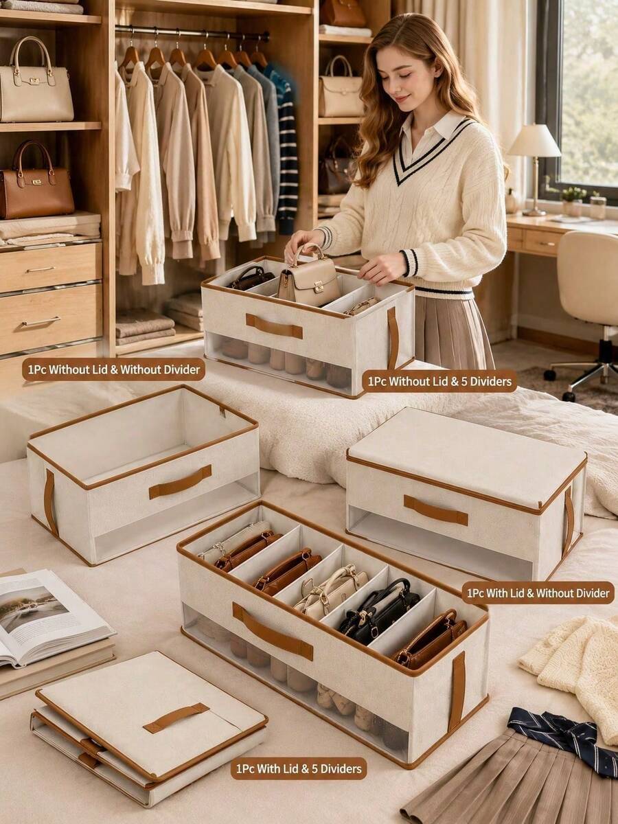 1/2件裝可折疊優雅白色手提包收納整理盒，多隔層設計，適用於手提包、鞋子與配件，省空間衣櫥/衣櫃收納，耐用隔板奢華物品收納盒 - 彩色 - 查看 1